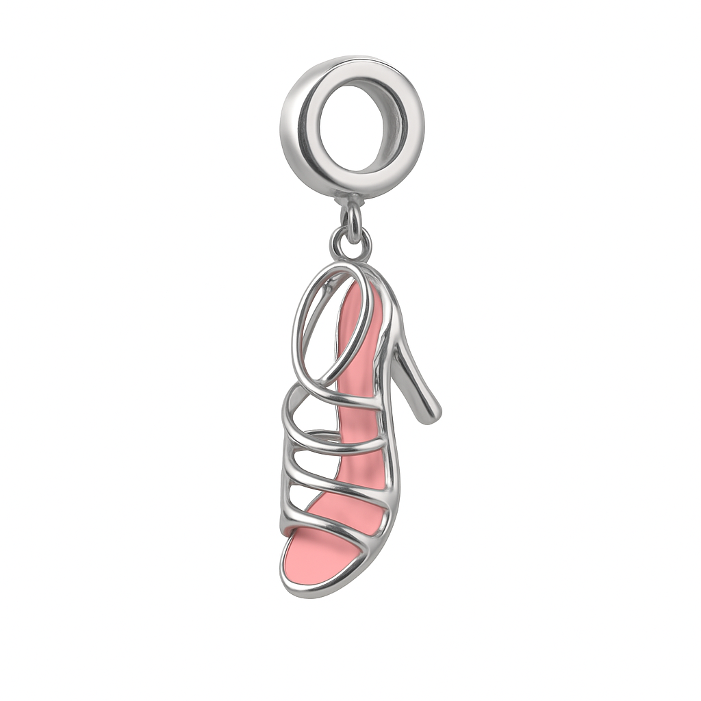 Sterling Silver Pink High Heel Shoe Charm for Bracelets