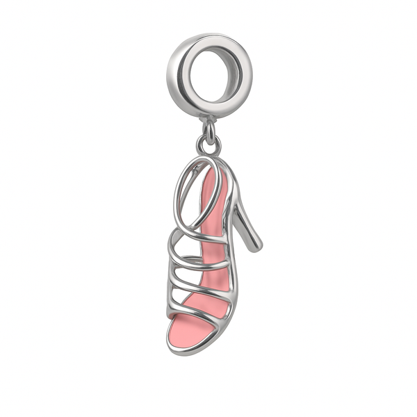 Sterling Silver Pink High Heel Shoe Charm for Bracelets