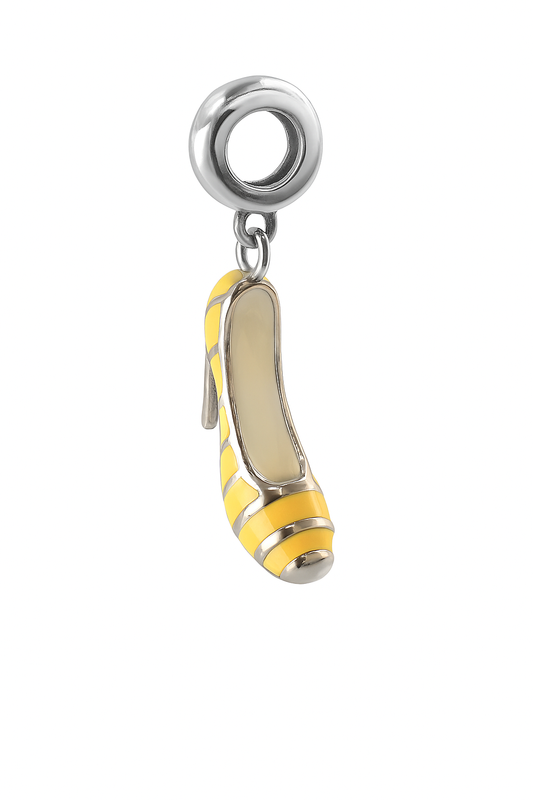 Yellow Enamel High Heel Shoe Charm in Sterling Silver