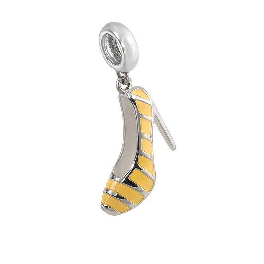Yellow Enamel High Heel Shoe Charm in Sterling Silver