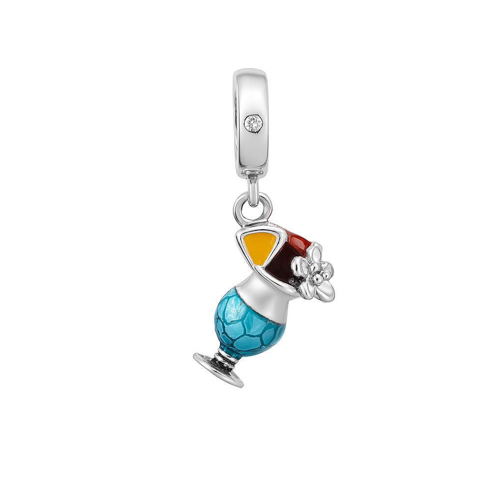 925 Sterling Silver Enamel Tropical Cocktail Charm for Bracelets