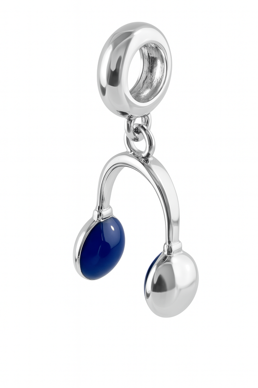 Sterling Silver Headphone Charm Pendant with Blue Enamel