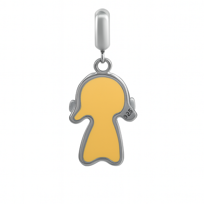 Yellow Dog Charm Pendant with Pink Bows – 925 Sterling Silver Enamel Jewelry
