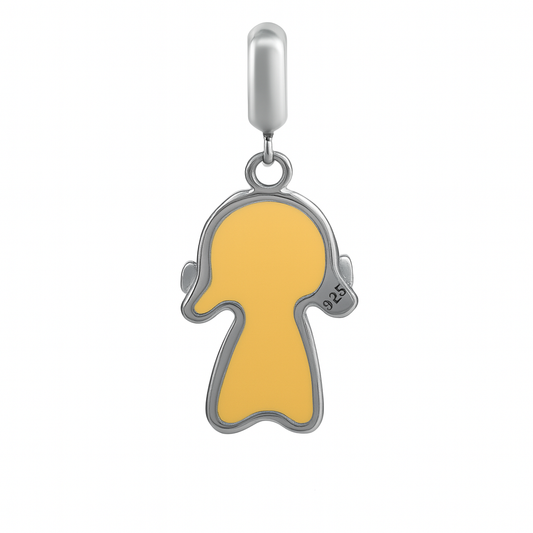Yellow Dog Charm Pendant with Pink Bows – 925 Sterling Silver Enamel Jewelry
