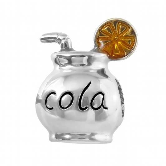Sterling Silver Cola Drink Charm Pendant with Enamel Lemon Slice – 925 Silver Beverage Jewelry