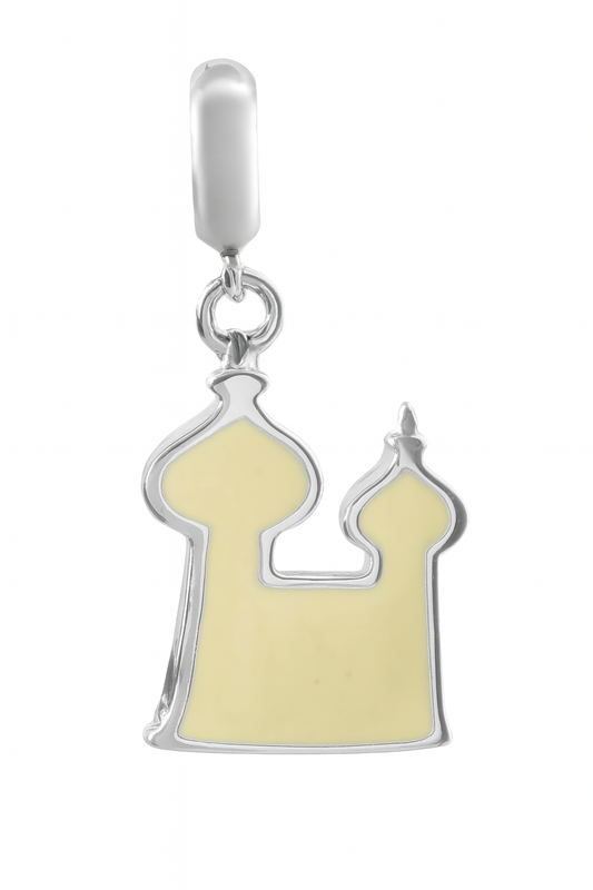 Sterling Silver Mosque Architectural Charm Pendant with Blue & White Enamel – 925 Silver Religious Jewelry