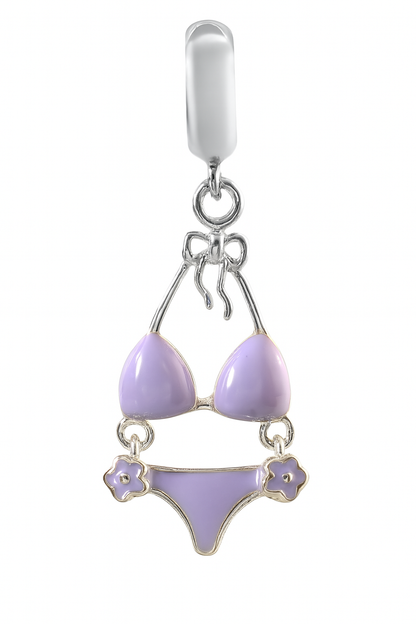 Sterling Silver Bikini Charm Pendant with Purple Enamel – 925 Silver Summer Jewelry