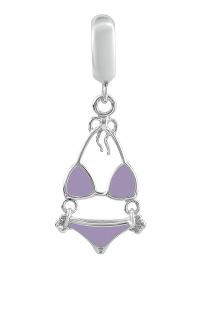 Sterling Silver Bikini Charm Pendant with Purple Enamel – 925 Silver Summer Jewelry