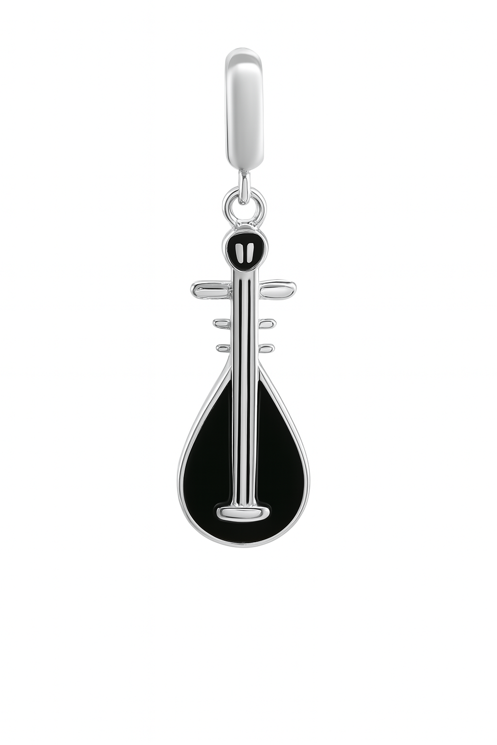 Sterling Silver Musical Instrument Charm Pendant with Black Enamel – 925 Silver Music Jewelry