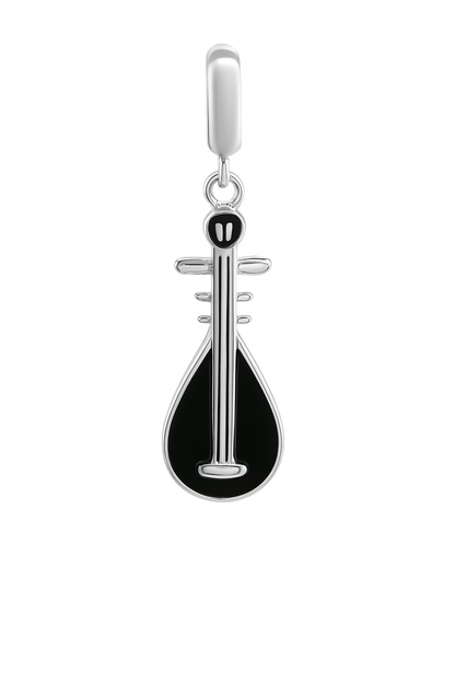 Sterling Silver Musical Instrument Charm Pendant with Black Enamel – 925 Silver Music Jewelry