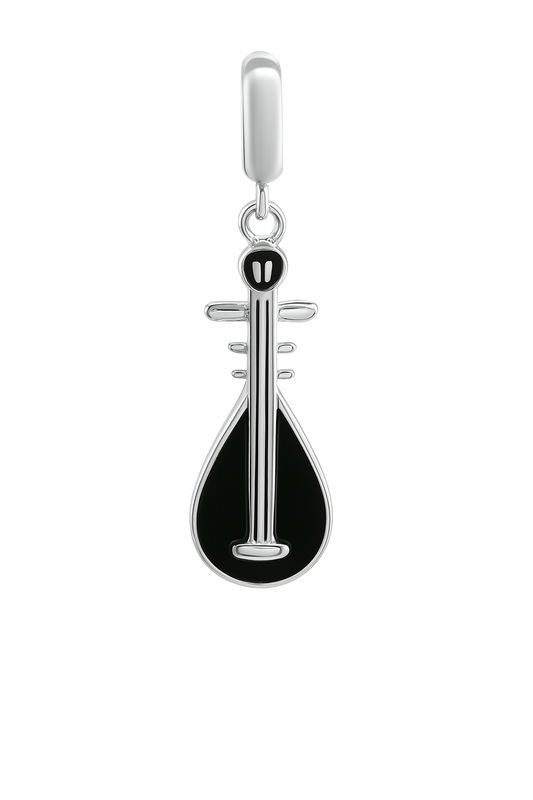Sterling Silver Musical Instrument Charm Pendant with Black Enamel – 925 Silver Music Jewelry
