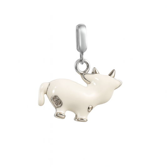 Mini Cow Charm in White Enamel and 925 Silver
