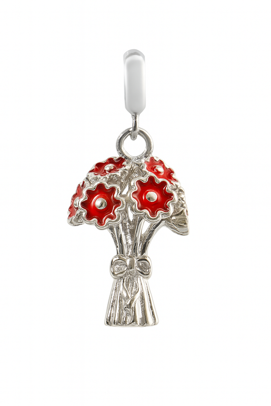 Red Flower Bouquet Charm in 925 Silver