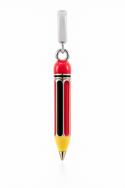 Sterling Silver Pencil Charm – Enamel Red and Yellow Pendant