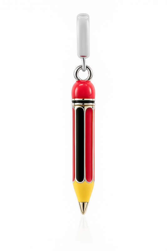 Sterling Silver Pencil Charm – Enamel Red and Yellow Pendant