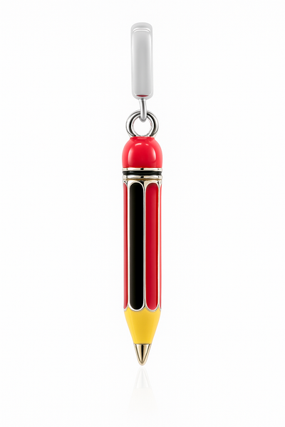 Sterling Silver Pencil Charm – Enamel Red and Yellow Pendant