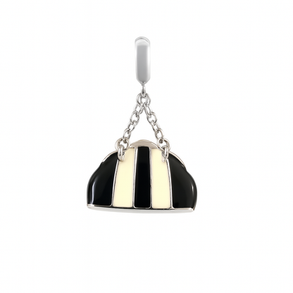 Black & Cream Duffel Bag Charm in 925 Silver