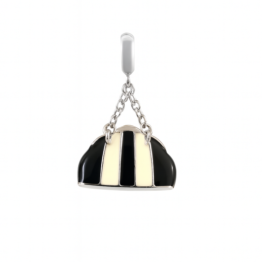Black & Cream Duffel Bag Charm in 925 Silver