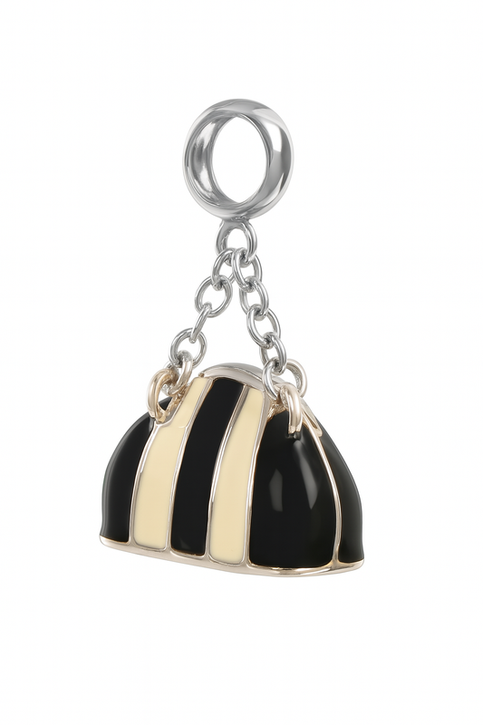 Black & Cream Duffel Bag Charm in 925 Silver