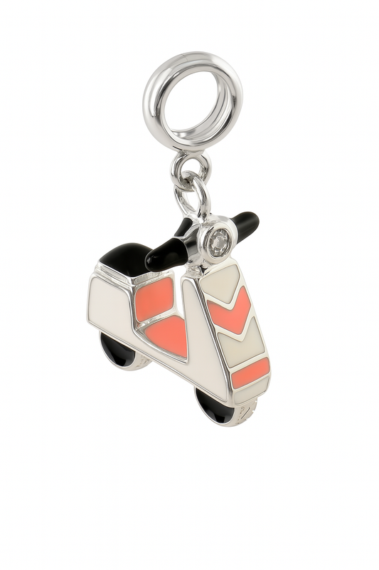 Vintage Enamel Scooter Charm 925 Sterling Silver Pendant