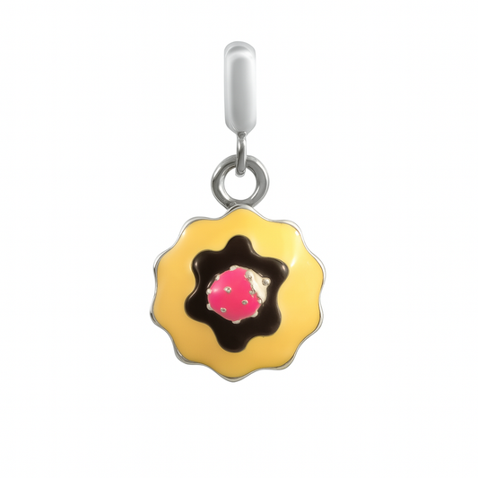 Strawberry Cupcake Charm in 925 Silver with Chocolate Frosting