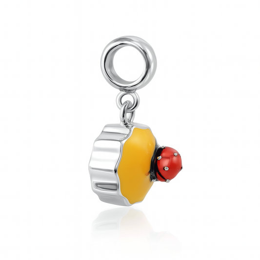 Strawberry Cupcake Charm in 925 Silver with Chocolate Frosting
