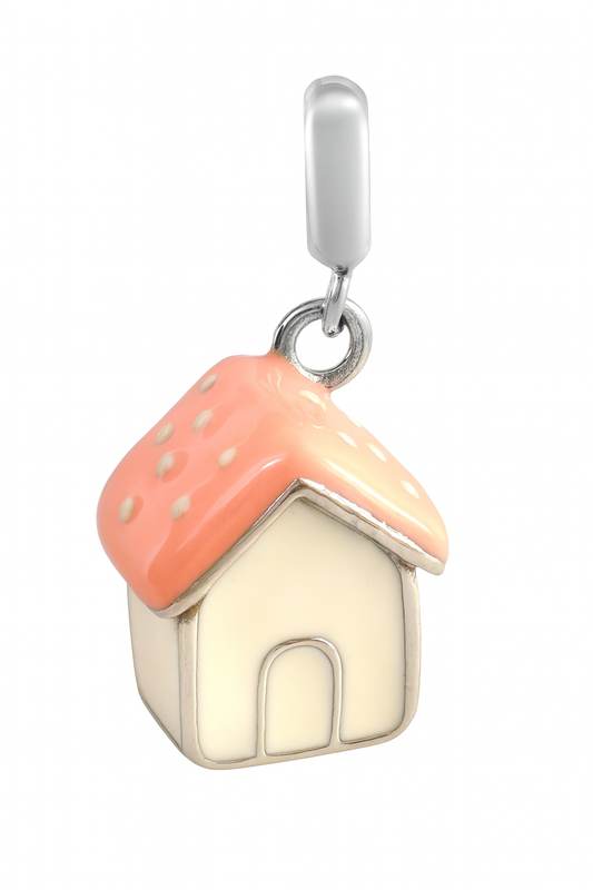 Miniature Enamel Cottage House Charm in 925 Silver