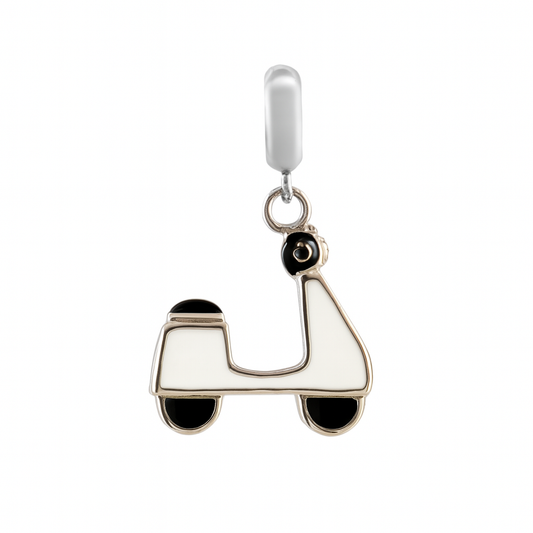 Vintage Enamel Scooter Charm 925 Sterling Silver Pendant