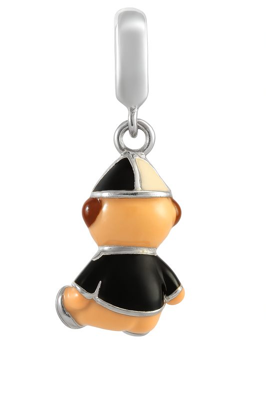 Sterling Silver Teddy Bear Charm with Enamel Detailing