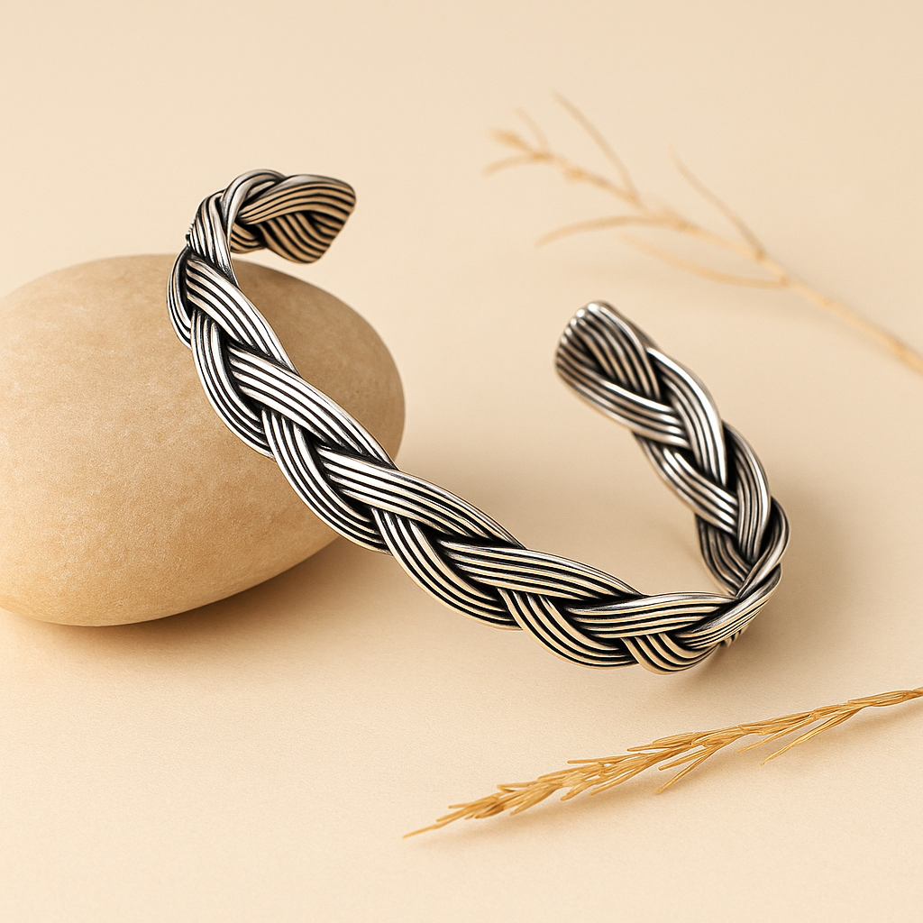 Reeva Bracelet – Oxidised 925 Silver Flexible Woven Vine Bracelet