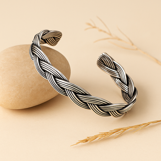 Reeva Bracelet – Oxidised 925 Silver Flexible Woven Vine Bracelet