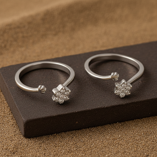 925 Silver Adjustable Ring with Clear Cubic Zirconia Stones – Handmade Minimalist Jewelry