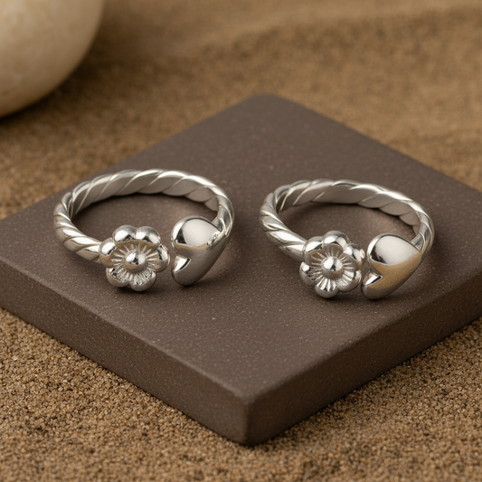 925 Silver Adjustable Toe Ring with Floral Design – Handmade Ethnic Jewelry