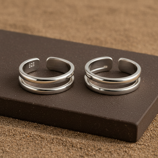 925 Silver Adjustable Double Band Ring – Minimalist Handmade Toe Ring / Midi Ring