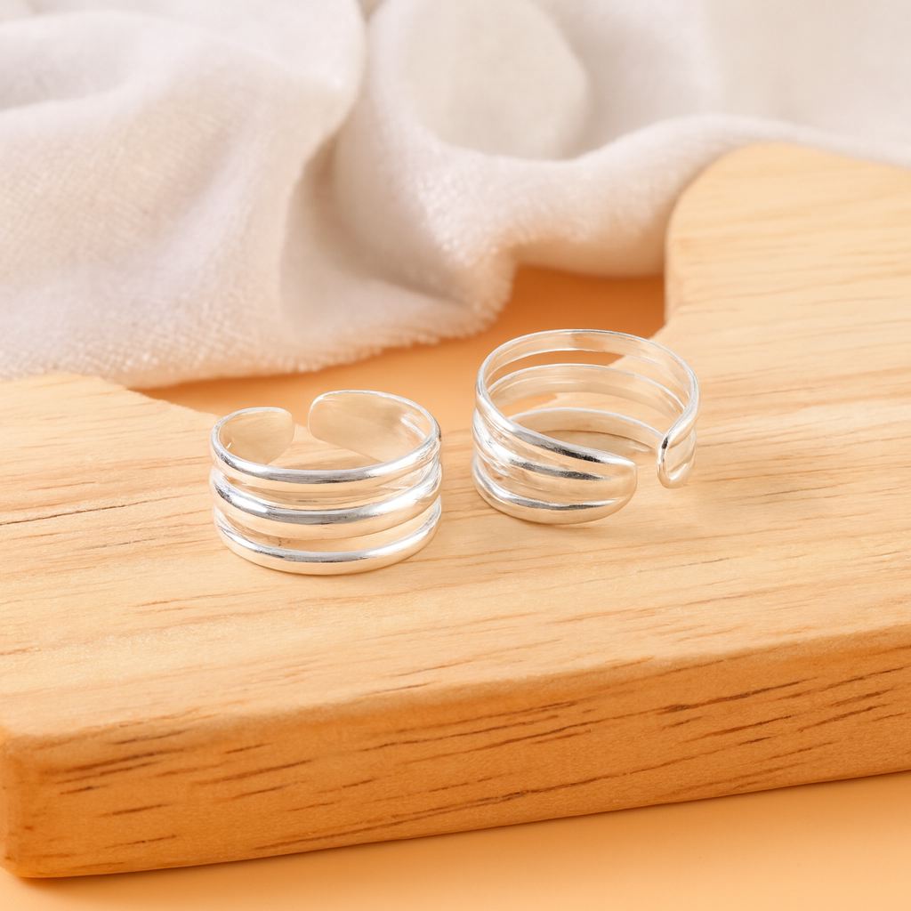 925 Silver Adjustable Triple Band Toe Ring – Minimalist Handmade Boho Jewelry