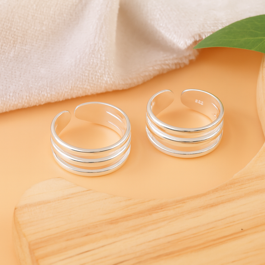 925 Silver Adjustable Triple Band Toe Ring – Minimalist Handmade Boho Jewelry
