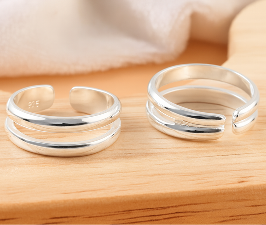 925 Silver Adjustable Double Band Ring – Minimalist Handmade Toe Ring / Midi Ring