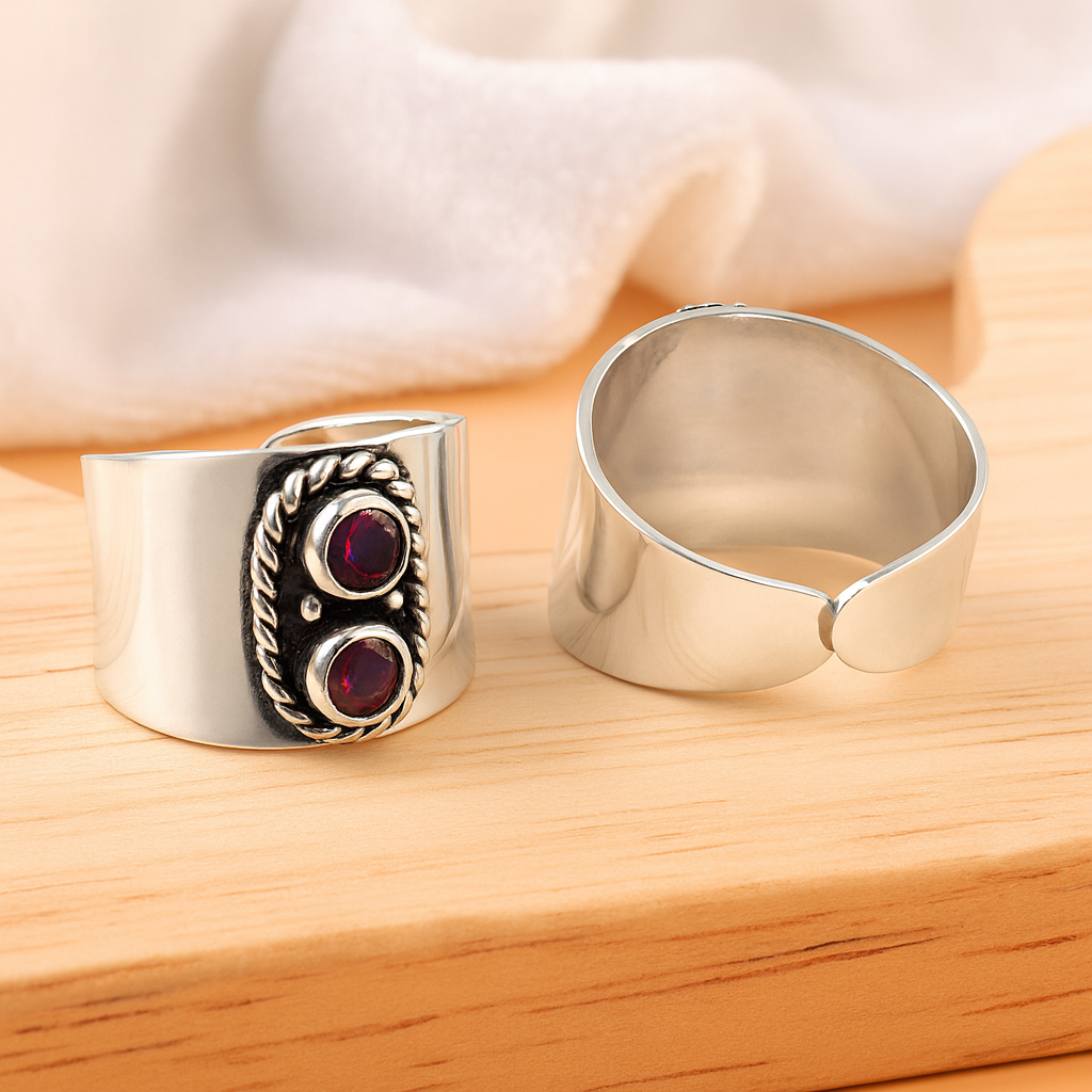 925 Silver Adjustable Toe Ring with Ruby Red Cubic Zirconia Stones – Handmade Ethnic Boho Jewelry