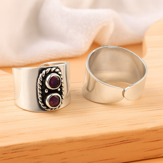 925 Silver Adjustable Toe Ring with Ruby Red Cubic Zirconia Stones – Handmade Ethnic Boho Jewelry