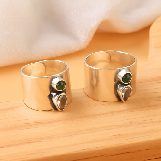 925 Silver Adjustable Toe Ring with Emerald Green & Clear Cubic Zirconia – Handmade Boho Jewelry