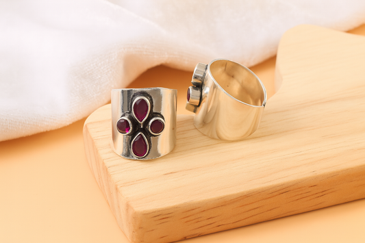 925 Silver Adjustable Toe Rings with Ruby-Red CZ Stones – Boho Ethnic Foot Jewelry
