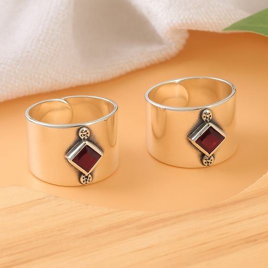 925 Silver Adjustable Toe Ring with Ruby Red Cubic Zirconia – Handmade Boho Ethnic Jewelry