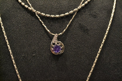 925 Silver Purple CZ Teardrop Pendant – Elegant Zircon Halo Necklace Charm