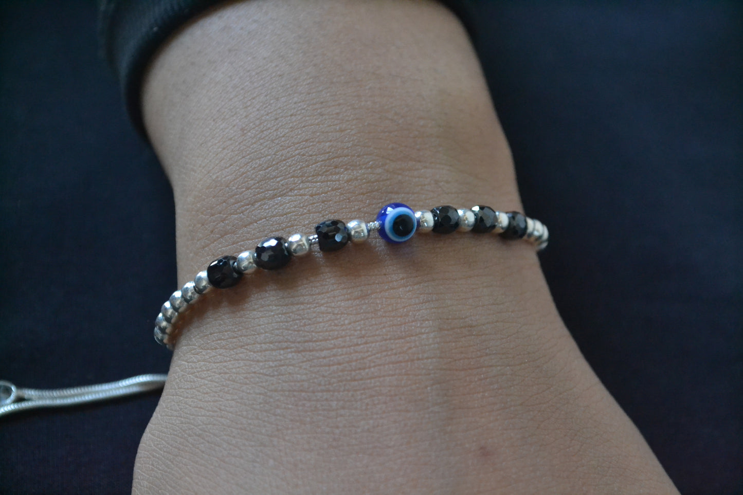 Nazaria Bracelet – 925 Silver Evil Eye Bracelet with 6 Black Beads