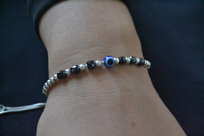 Nazaria Bracelet – 925 Silver Evil Eye Bracelet with 6 Black Beads