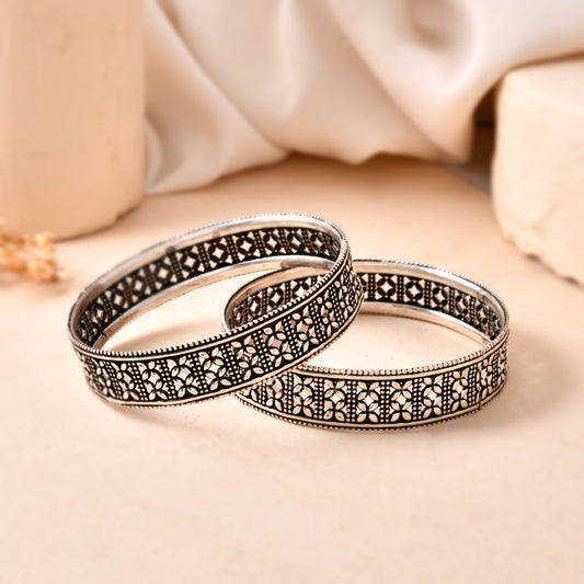 925 Sterling Silver Filigree Cutwork Bangles – Oxidized Statement Jewelry Pair