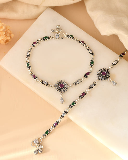 Ruby Green Floral Sunburst Anklet