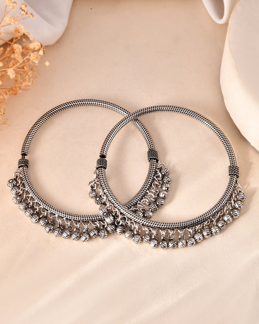 925 Sterling Silver Oxidized Ghungroo Anklet Pair – Traditional Payal Jewelry