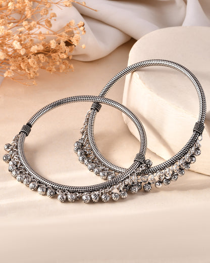 925 Sterling Silver Oxidized Ghungroo Anklet Pair – Traditional Payal Jewelry