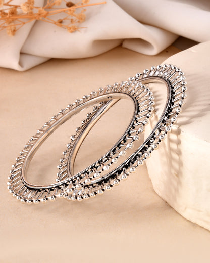 925 Sterling Silver Oxidized Beaded Edge Bangles – Traditional Bangle Pair